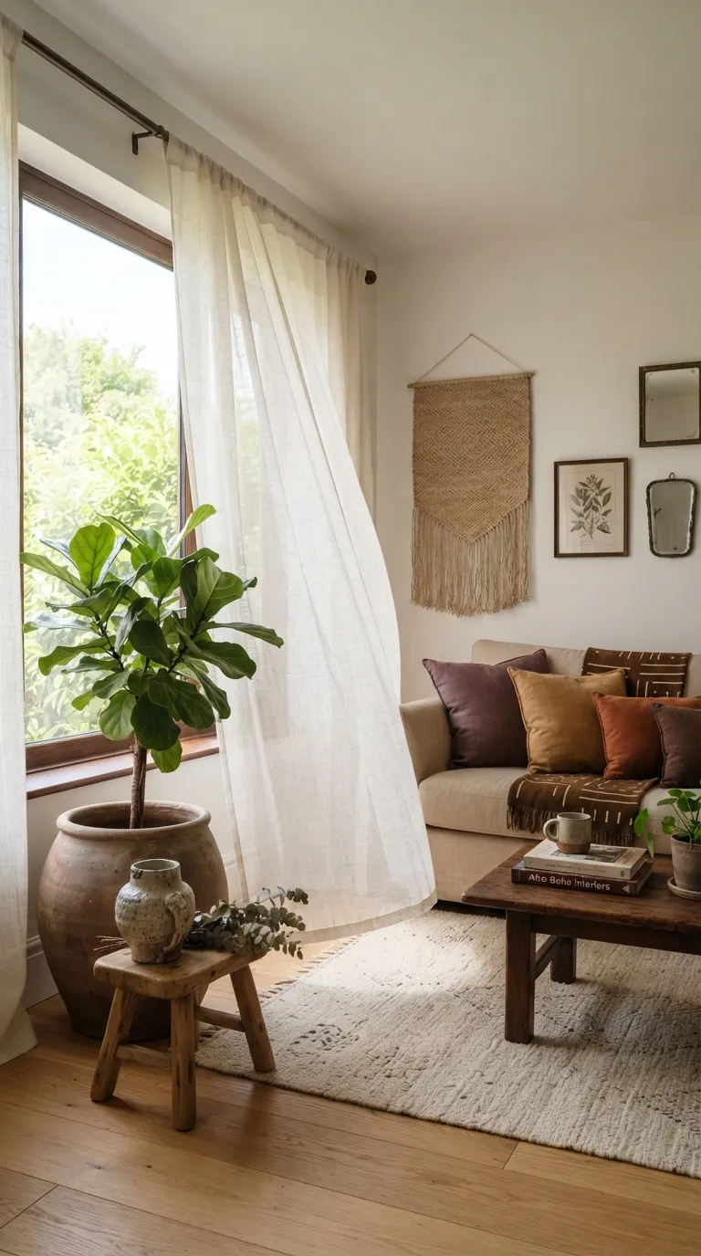 Afrohemian Living Room Add Sculptural Wooden Wall Decor
