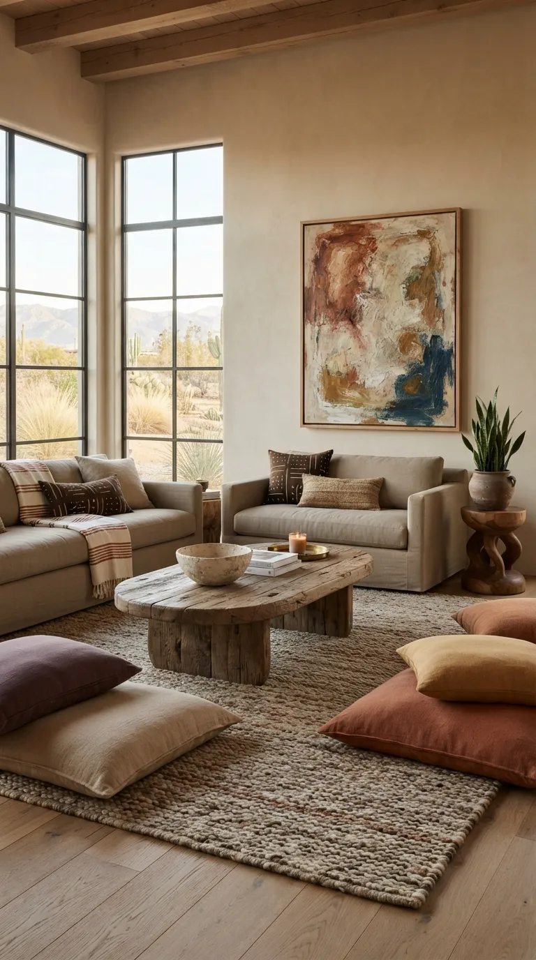 Afrohemian Living Room Bring in Handwoven Baskets