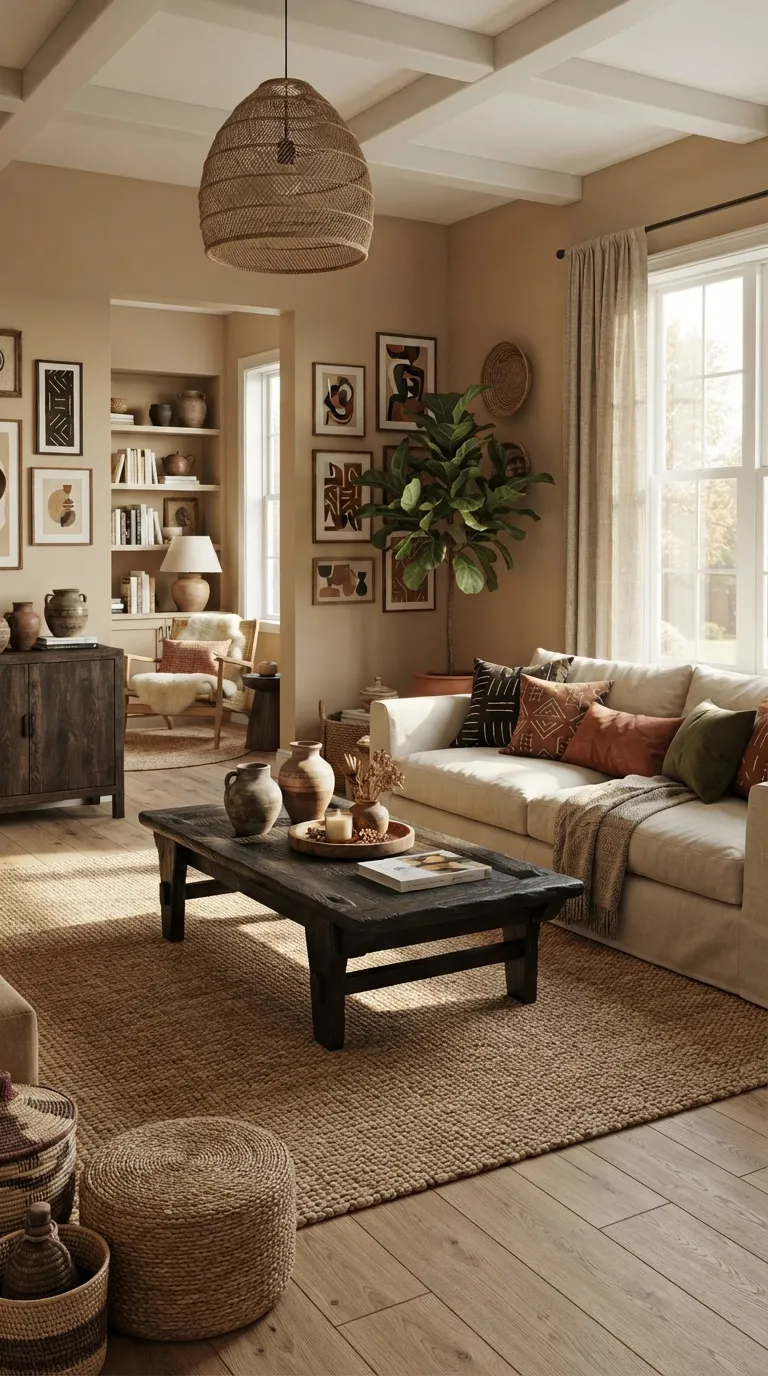 Afrohemian Living Room Create a Moody Afrohemian Living Room