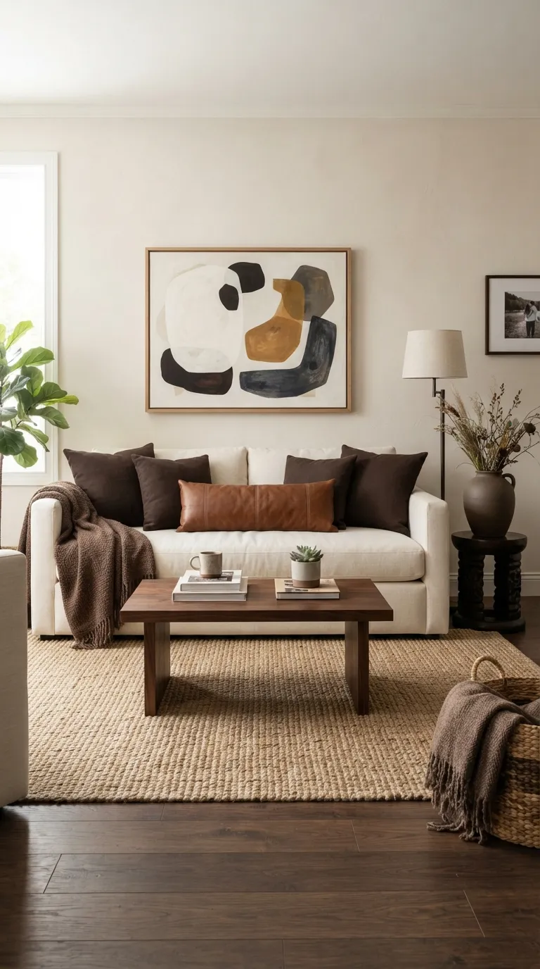 Afrohemian Living Room Decorate Open Shelves with Natural Objects