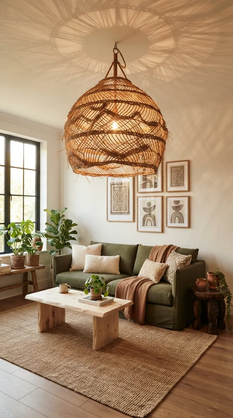 Afrohemian Living Room Decorate with Handmade Ceramic Pieces