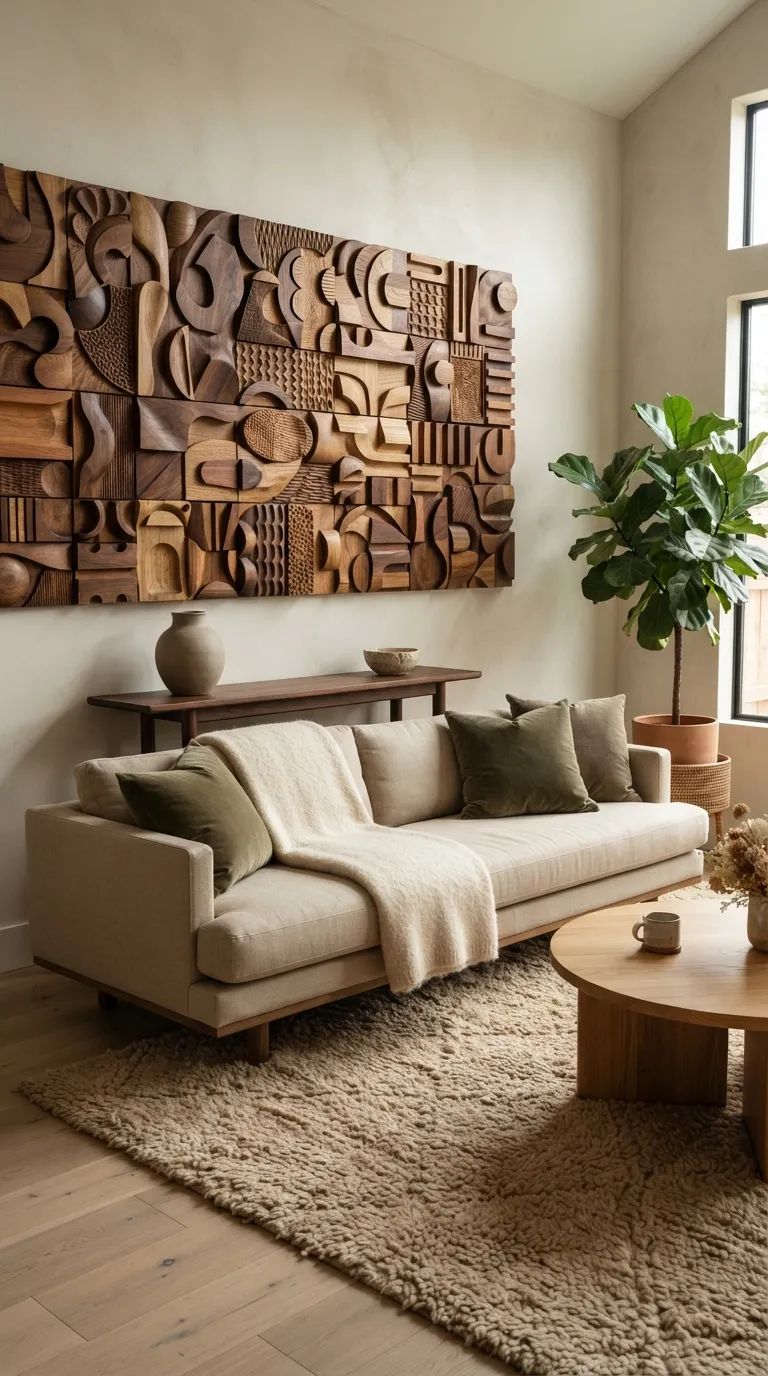 Afrohemian Living Room Pair a Cream Sofa with Rich Brown Details