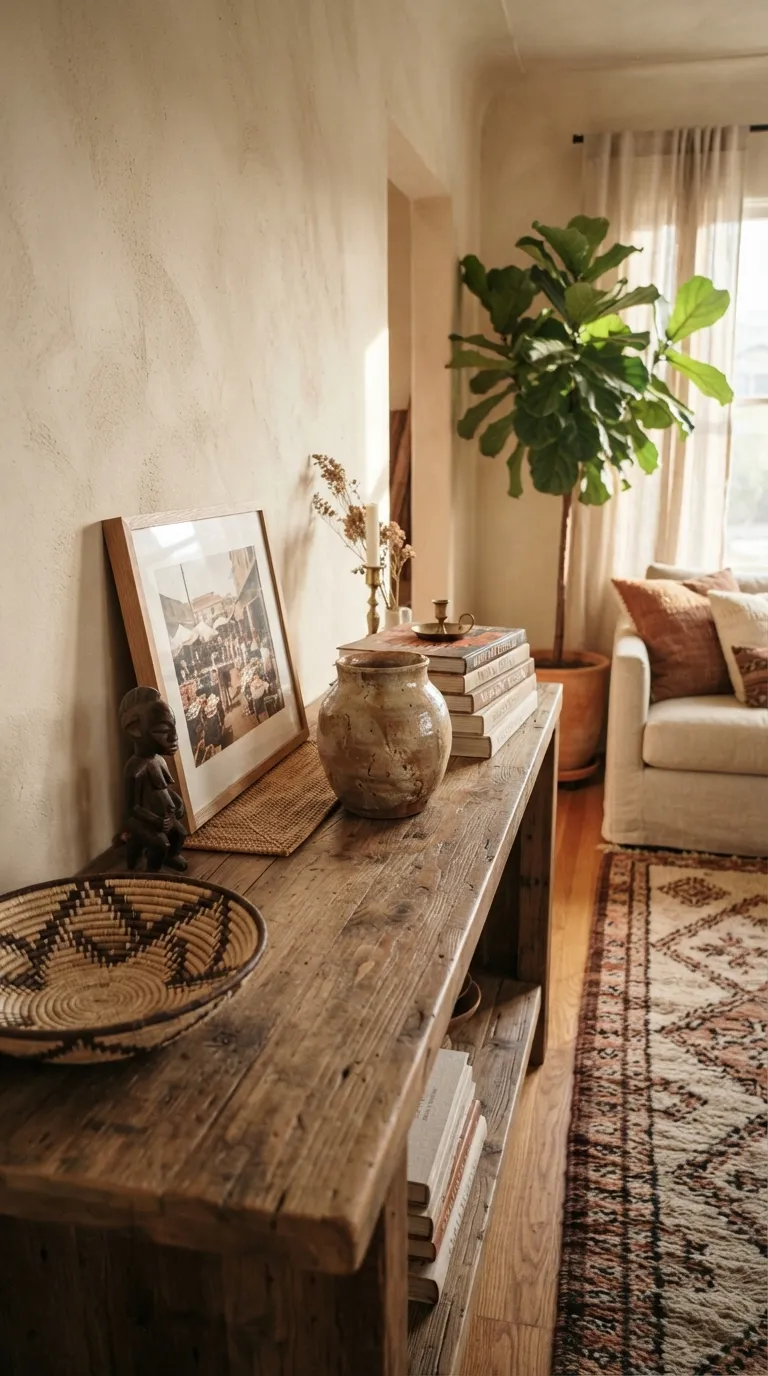Afrohemian Living Room Use Deep Olive Green for a Natural Mood
